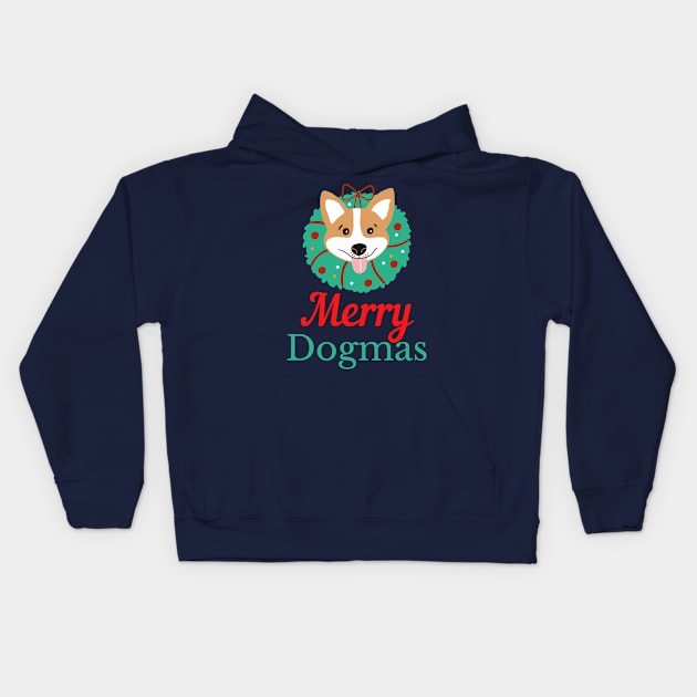 Merry Dogmas | Cute Christmas Dog Kids Hoodie by Ms Ruth